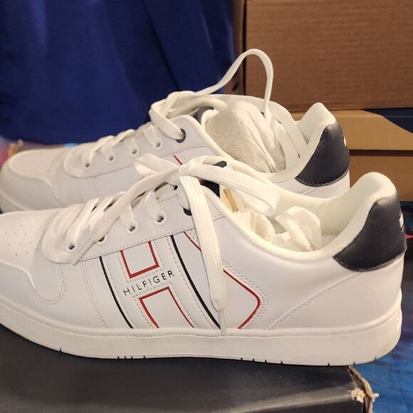 Tommy Hilfiger Men's White and Black Sneakers Tecola 👟 size 11.5 perfect condit - Picture 1 of 7